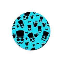 Gentlemen - Blue Pattern Rubber Coaster (round)  by Valentinaart