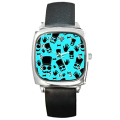 Gentlemen - Blue Pattern Square Metal Watch by Valentinaart