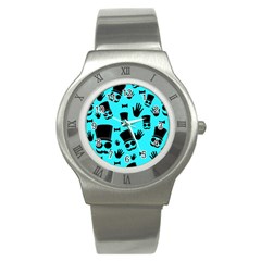 Gentlemen - Blue Pattern Stainless Steel Watch by Valentinaart