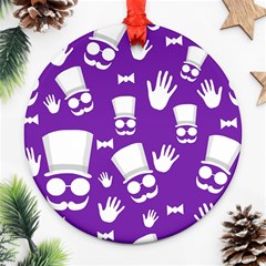 Gentleman Pattern - Purple And White Ornament (round)  by Valentinaart