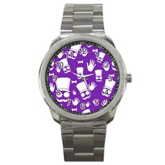 Gentleman Pattern - Purple And White Sport Metal Watch by Valentinaart