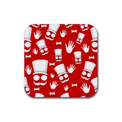 Gentlemen - Red And White Pattern Rubber Coaster (square)  by Valentinaart