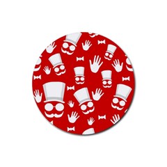 Gentlemen - Red And White Pattern Rubber Coaster (round)  by Valentinaart