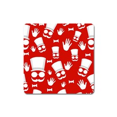 Gentlemen - Red And White Pattern Square Magnet by Valentinaart