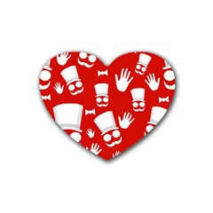 Gentlemen - Red And White Pattern Rubber Coaster (heart)  by Valentinaart