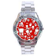 Gentlemen - Red And White Pattern Stainless Steel Analogue Watch by Valentinaart