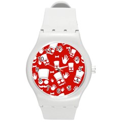 Gentlemen - Red And White Pattern Round Plastic Sport Watch (m) by Valentinaart