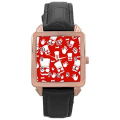 Gentlemen - Red And White Pattern Rose Gold Leather Watch  by Valentinaart