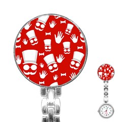 Gentlemen - Red And White Pattern Stainless Steel Nurses Watch by Valentinaart