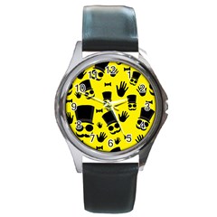 Gentlemen - Yellow Pattern Round Metal Watch by Valentinaart