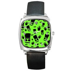 Gentleman - Green Pattern Square Metal Watch by Valentinaart