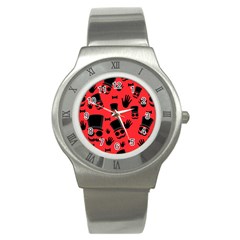 Gentlemen - Red Stainless Steel Watch by Valentinaart