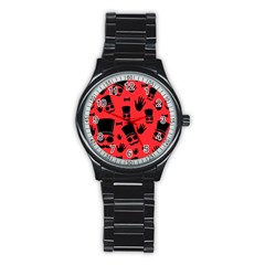 Gentlemen - Red Stainless Steel Round Watch