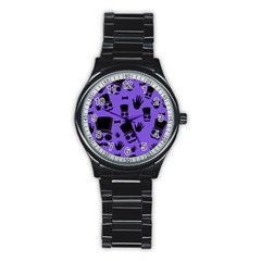 Gentleman Purple Pattern Stainless Steel Round Watch by Valentinaart