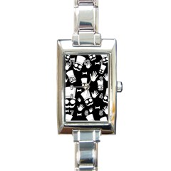 Gentleman - Black And White Pattern Rectangle Italian Charm Watch by Valentinaart