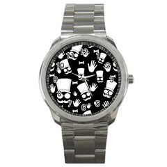 Gentleman - Black And White Pattern Sport Metal Watch by Valentinaart