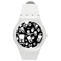 Gentleman - Black And White Pattern Round Plastic Sport Watch (m) by Valentinaart