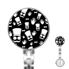 Gentleman - Black And White Pattern Stainless Steel Nurses Watch by Valentinaart