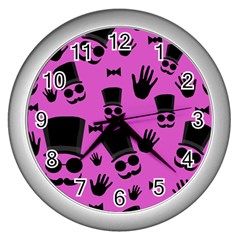 Gentleman - Magenta Pattern Wall Clocks (silver)  by Valentinaart