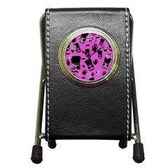 Gentleman - Magenta Pattern Pen Holder Desk Clocks by Valentinaart