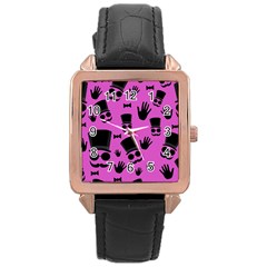 Gentleman - Magenta Pattern Rose Gold Leather Watch  by Valentinaart