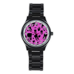 Gentleman - Magenta Pattern Stainless Steel Round Watch by Valentinaart