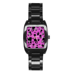 Gentleman - Magenta Pattern Stainless Steel Barrel Watch by Valentinaart