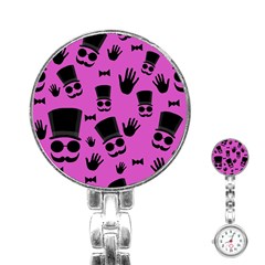 Gentleman - Magenta Pattern Stainless Steel Nurses Watch by Valentinaart