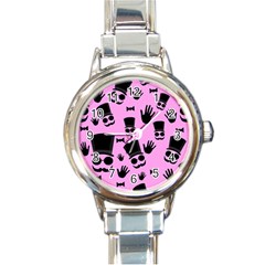 Gentleman - Pink Pattern Round Italian Charm Watch by Valentinaart