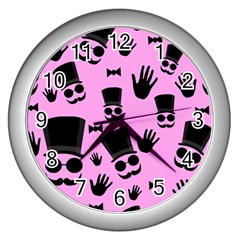 Gentleman - Pink Pattern Wall Clocks (silver)  by Valentinaart