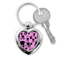 Gentleman - Pink Pattern Key Chains (heart)  by Valentinaart