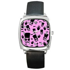 Gentleman - Pink Pattern Square Metal Watch by Valentinaart