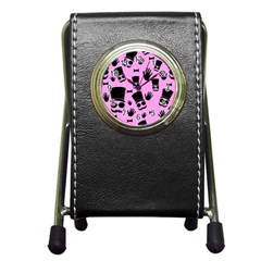 Gentleman - Pink Pattern Pen Holder Desk Clocks by Valentinaart