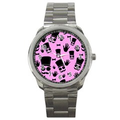 Gentleman - Pink Pattern Sport Metal Watch by Valentinaart