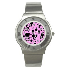 Gentleman - Pink Pattern Stainless Steel Watch by Valentinaart