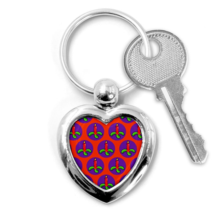 Christmas Candles Seamless Pattern Key Chains (Heart) 