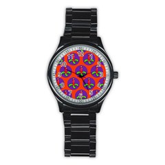 Christmas Candles Seamless Pattern Stainless Steel Round Watch by Amaryn4rt