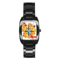 Orange Navigation Stainless Steel Barrel Watch by Valentinaart