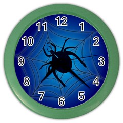 Spider On Web Color Wall Clocks by Amaryn4rt