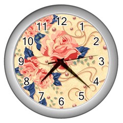 Beautiful Pink Roses Wall Clocks (silver)  by Brittlevirginclothing