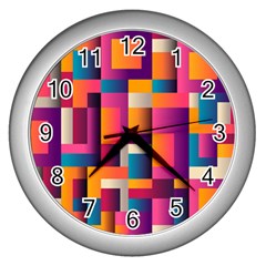 Abstract Background Geometry Blocks Wall Clocks (silver)  by Amaryn4rt