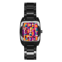 Abstract Background Geometry Blocks Stainless Steel Barrel Watch