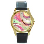 Abstract Colorful Background Wavy Round Gold Metal Watch Front