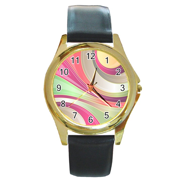 Abstract Colorful Background Wavy Round Gold Metal Watch