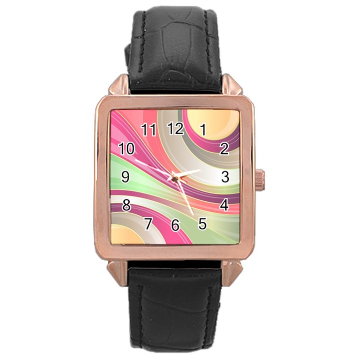 Abstract Colorful Background Wavy Rose Gold Leather Watch 