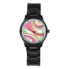 Abstract Colorful Background Wavy Stainless Steel Round Watch by Amaryn4rt