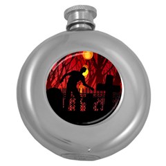 Horror Zombie Ghosts Creepy Round Hip Flask (5 Oz) by Amaryn4rt