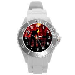 Horror Zombie Ghosts Creepy Round Plastic Sport Watch (l) by Amaryn4rt