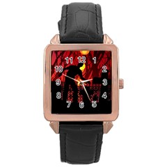 Horror Zombie Ghosts Creepy Rose Gold Leather Watch  by Amaryn4rt