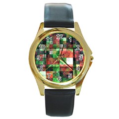 Paper Background Color Graphics Round Gold Metal Watch